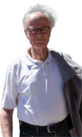 Portraitfoto von Dr. Heinrich Passing in weißem Poloshirt mit Jacke über der Schulter